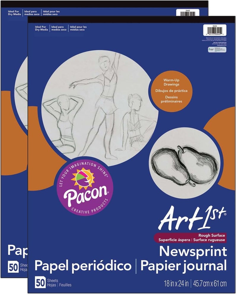 Newsprint Pad, White, 18" x 24", 50 Sheets, Pack of 2